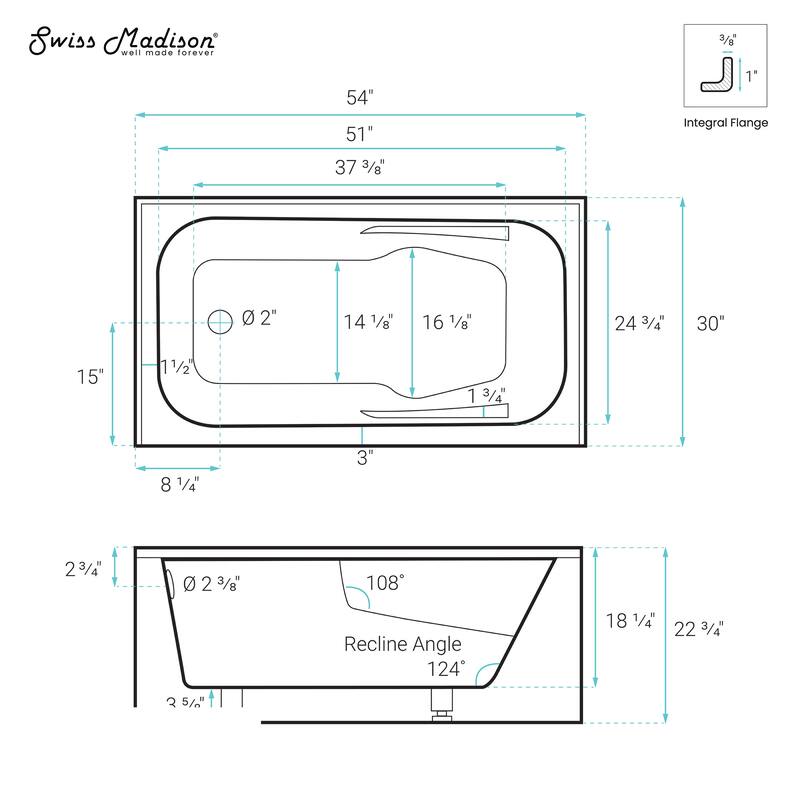 Lausanne 54" X 30" Left-Hand Drain Alcove Bathtub With Apron In Matte Black - 30x54 Left
