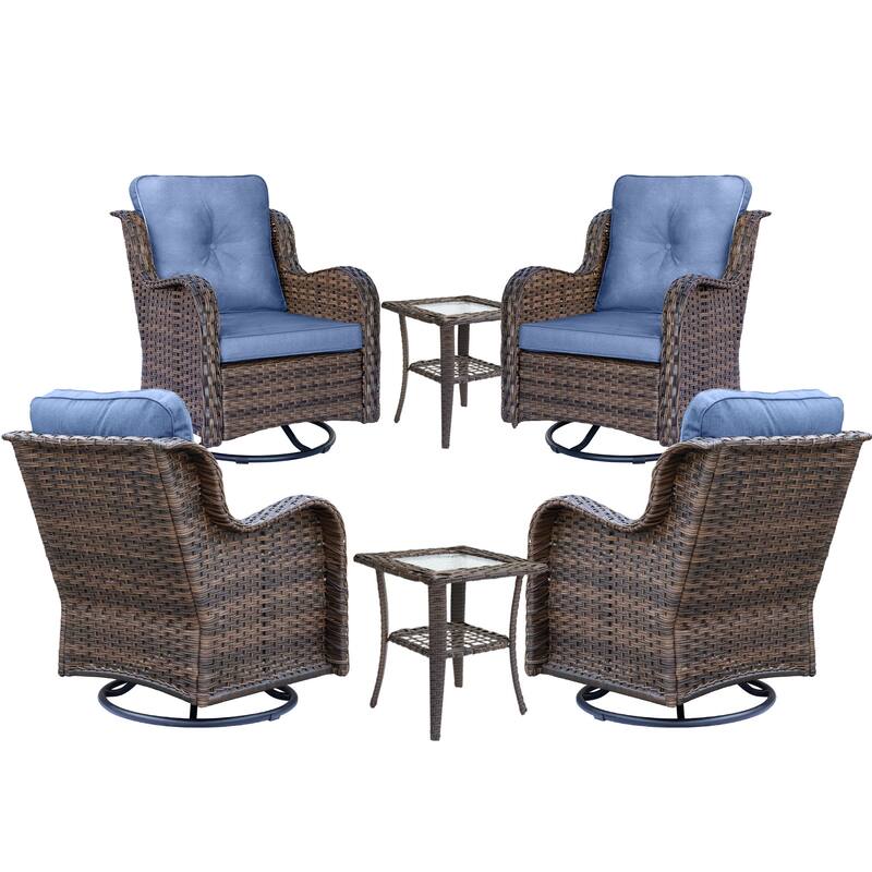 6 piece Outdoor Wicker Patio Furniture Set with Swivel Chairs and Cushions