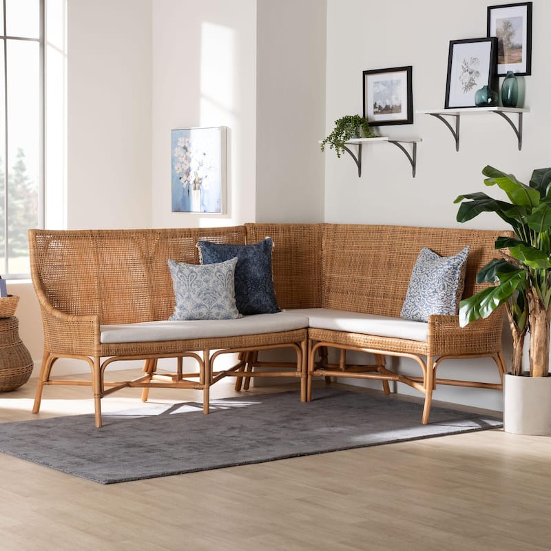 Baako Bohemian Light Honey Rattan 2-Piece Dining Nook Bench Set