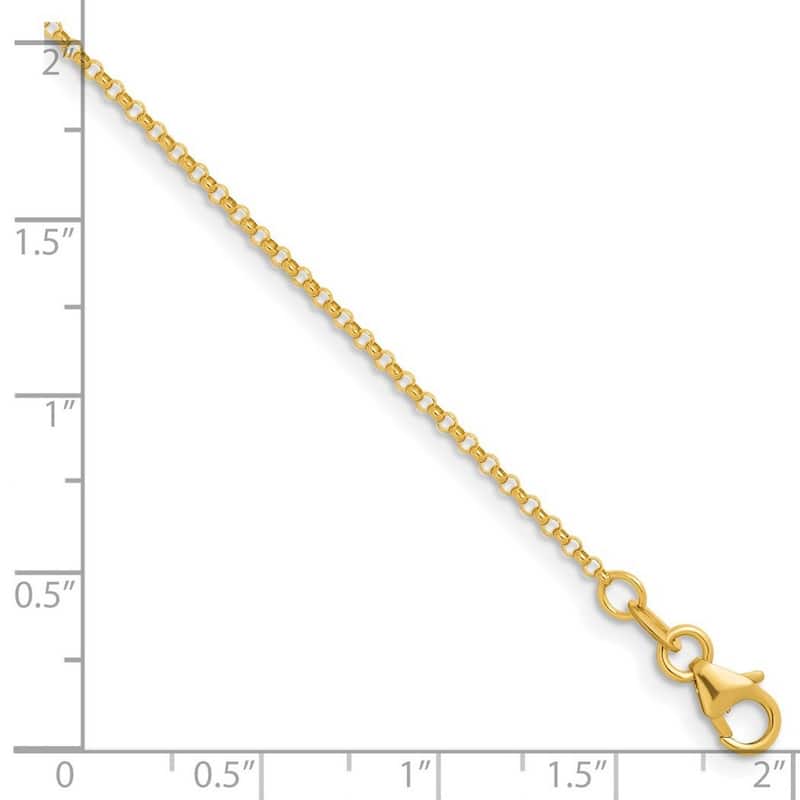 Curata Italian 14k Yellow Gold 1.5mm Rolo Curb Necklace For Women (Lobster)