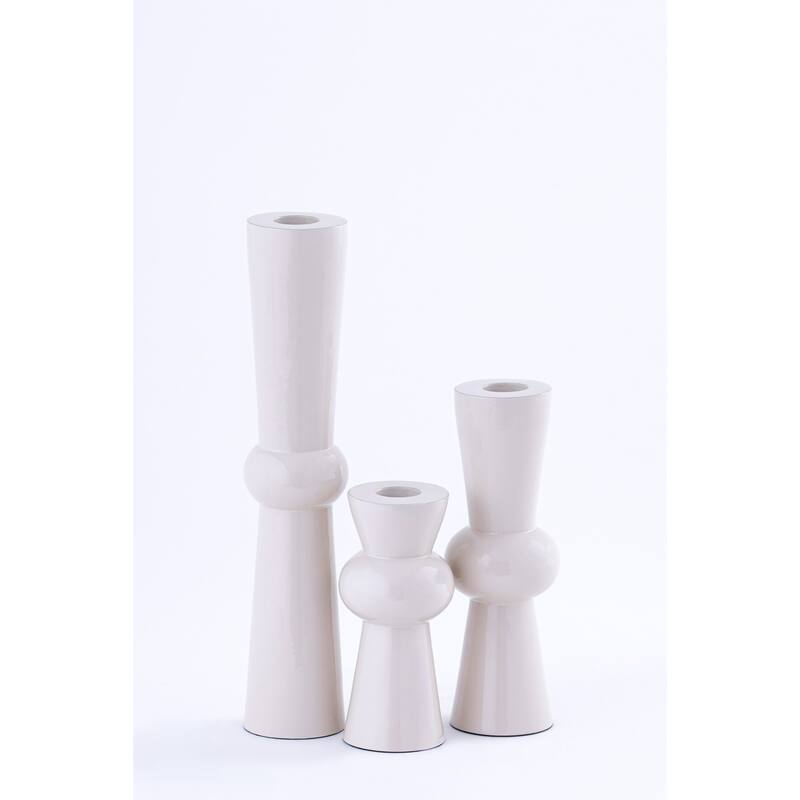 Small Rounded Neck Tapered Aluminum Candle Holder - 4.75" - White