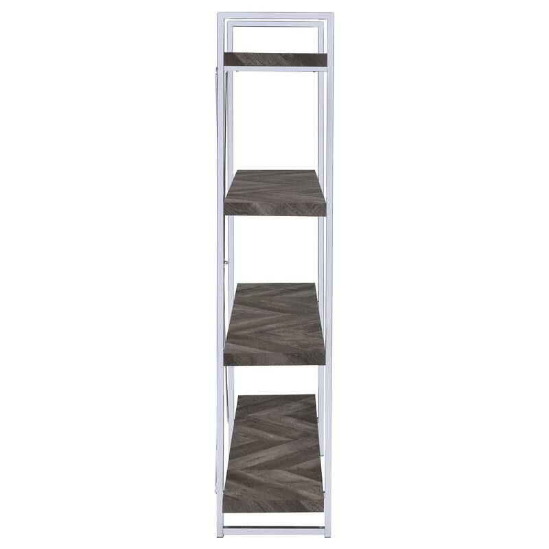 Grimma 63-inch 4-shelf Bookshelf Rustic Grey and Chrome - 47.25" x 14.00" x 62.50"
