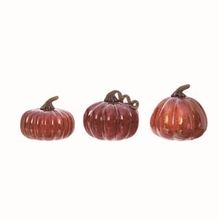 Transpac Glass 8.25 in. Orange Autumn Pearlescent Pumpkins Set of 3