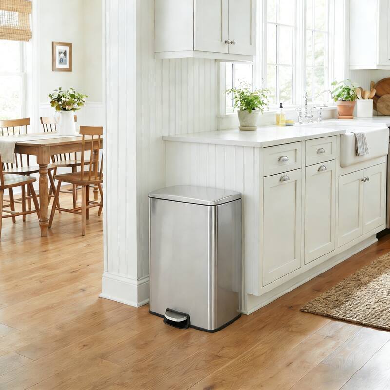 Innovaze 13 Gal./50 Liter Rectangular Stainless Steel Step-on Trash Can for Kitchen