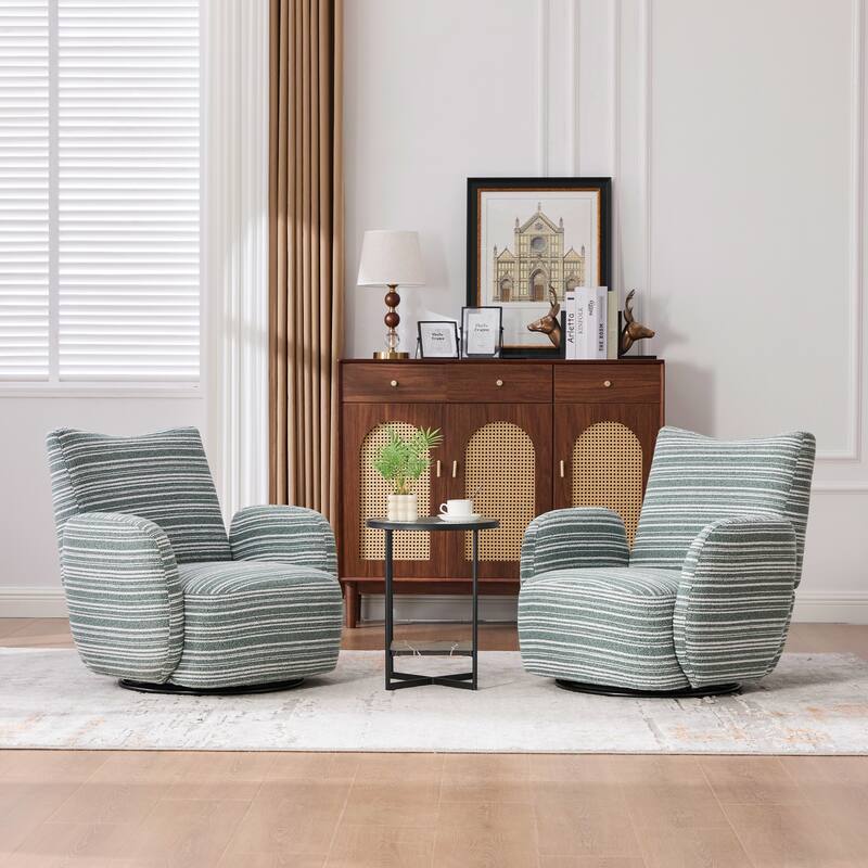 Modern Style 360° Swivel Leisure Chair Fabric Striped Armrest Swivel Chair