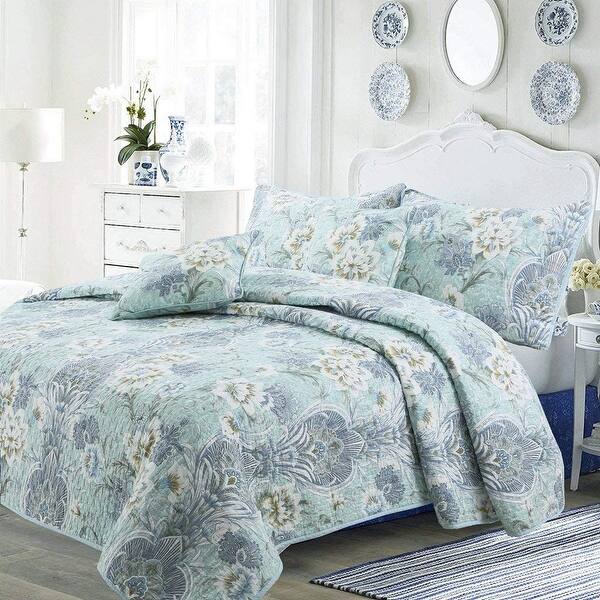 Shop Cozy Line Jasmine Floral 3 Piece Reversible Cotton Quilt Set On Sale Overstock 25446851