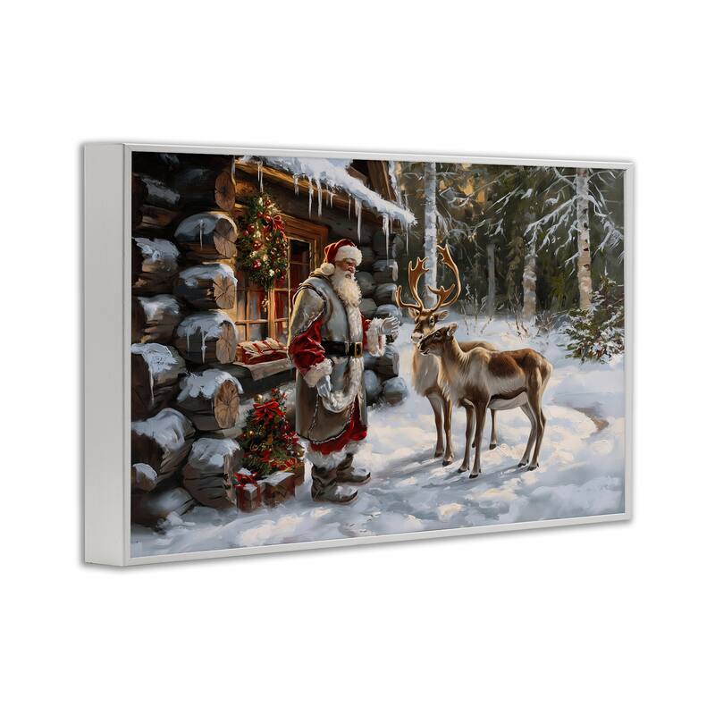 Stupell Santa's Cabin with Reindeer Framed Giclee Art Design By Imagine It Images