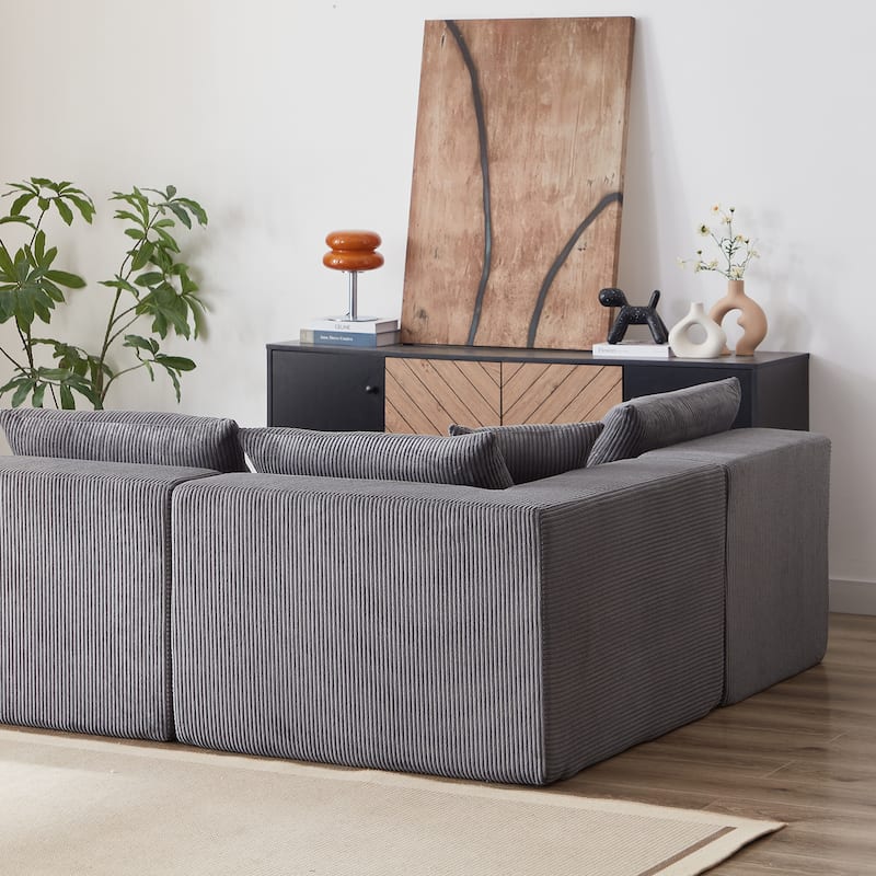 104" Corduroy Modular L-Shaped Sectional Sofa with 4-Piece Free Combination, Foam-Filled Cushions