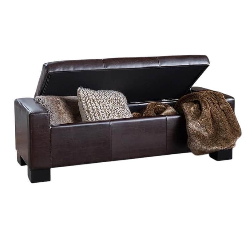 Liani Ottoman Bench, Storage Top, 50 Inch Dark Brown Bonded Leather