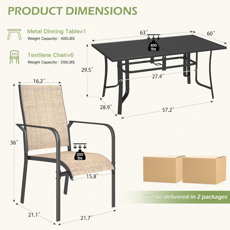 5/7/9-Piece Outdoor Patio Dining Set with Stackable Textilene Chairs and Slatted Table, Furniture with Adjustable Umbrella Hole