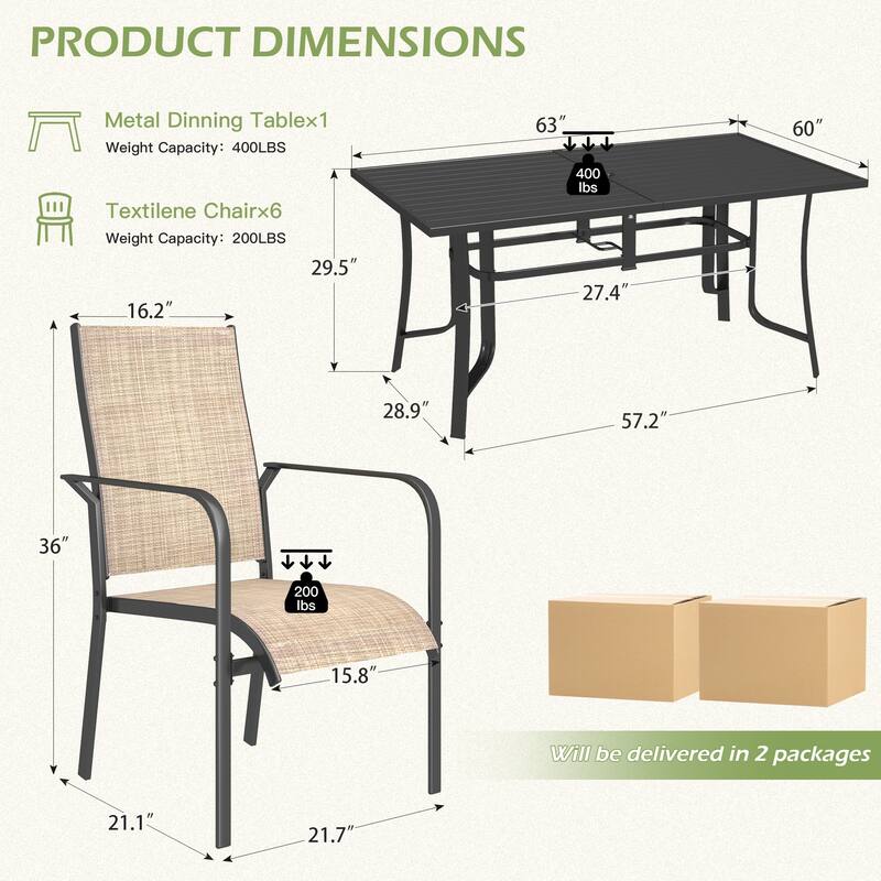 Patio Dining Set, Outdoor Dining Table and Chairs Set with Textilene Chairs, Adjustable Umbrella Hole for Garden, Backyard