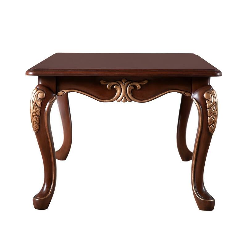 Wooden Coffee Table with Carved Details in Rich Tobacco