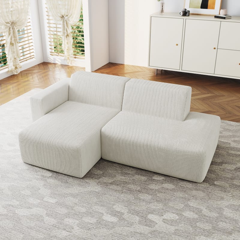 Modern Corduroy Non-Assembly L-Shaped Sectional Sofa Couch with Chaise