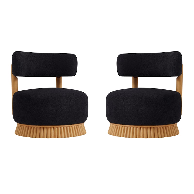 Modern Farmhouse Bouclé Armless Chair with Straw-Inspired Wood Base by Harper&Bright Designs