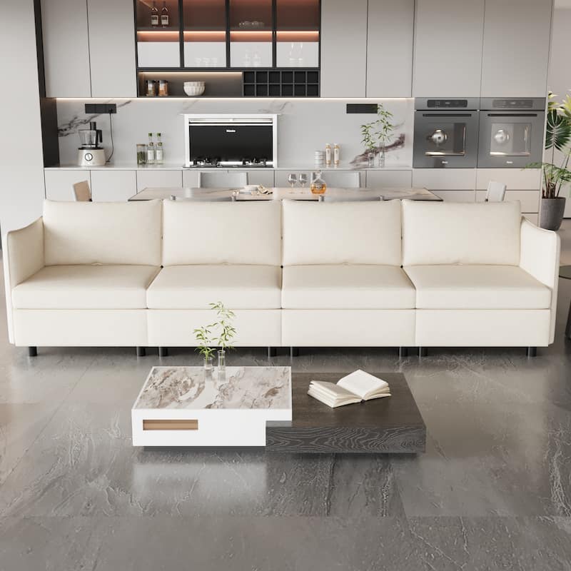98.5'' Customizable 4 Seater Modular Sectional Sofa with Storage, Comfortable Cushions and Space-Saving Design