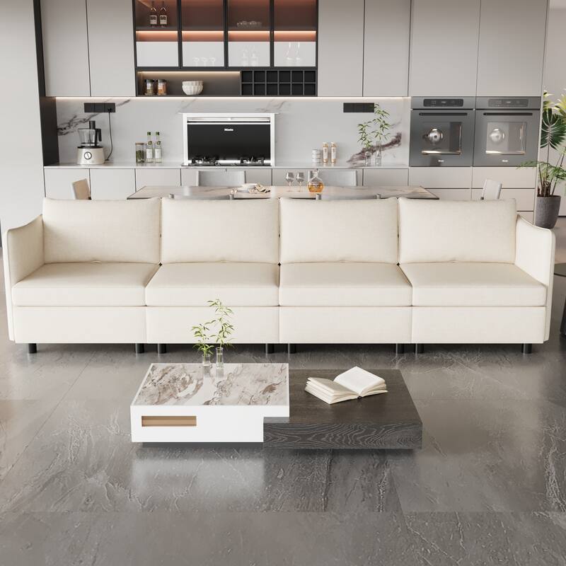 98.5'' Customizable Modular 4-Seat Sectional Sofa with Storage, High-Density Foam, and Pocket Springs for Versatile Layouts