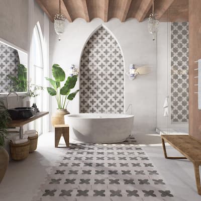 Merola Tile Istanbul Templar Shield Day with Night Cross 8-3/8" x 8-3/8" Porcelain Floor and Wall Tile - Case (36 Tiles)