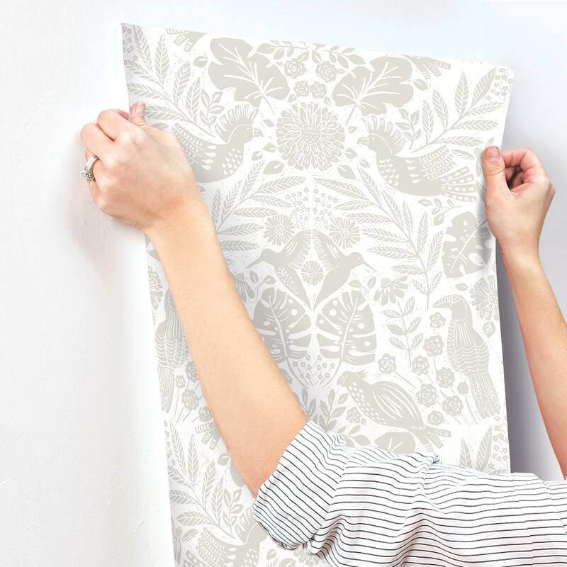 A-Street Prints Nestle Dove Bird Block Print Wallpaper