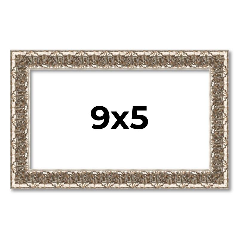 9x5 Frame Silver Versailles Ornate Solid Wood Picture Frame | 1 Inch