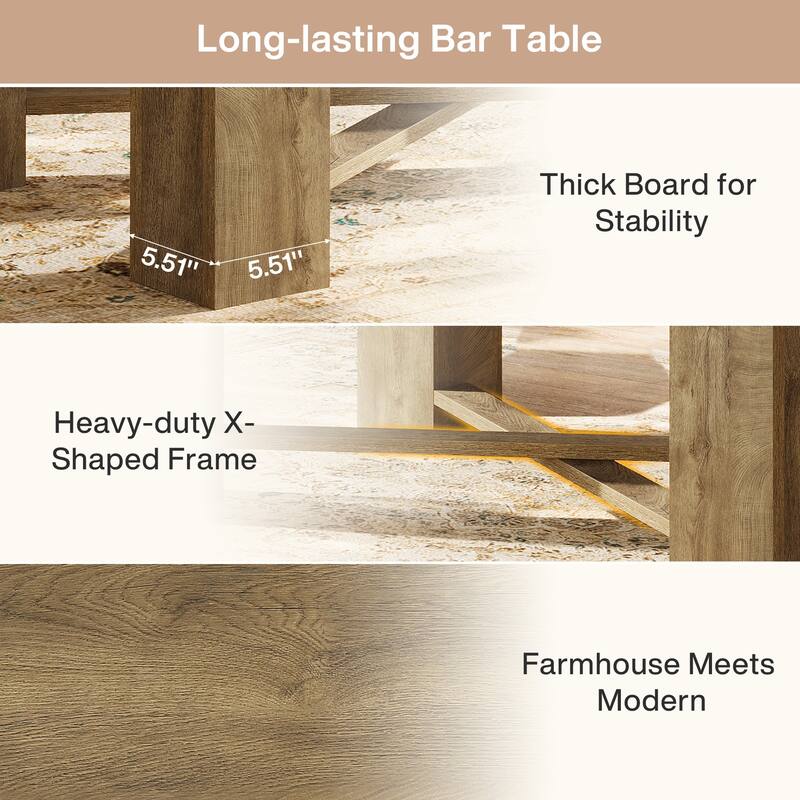 55 Inch Tall Bar Table, Counter Height Table, Rectangular Pub Table for Kitchen, Dining Room, Home Bar, Bistro