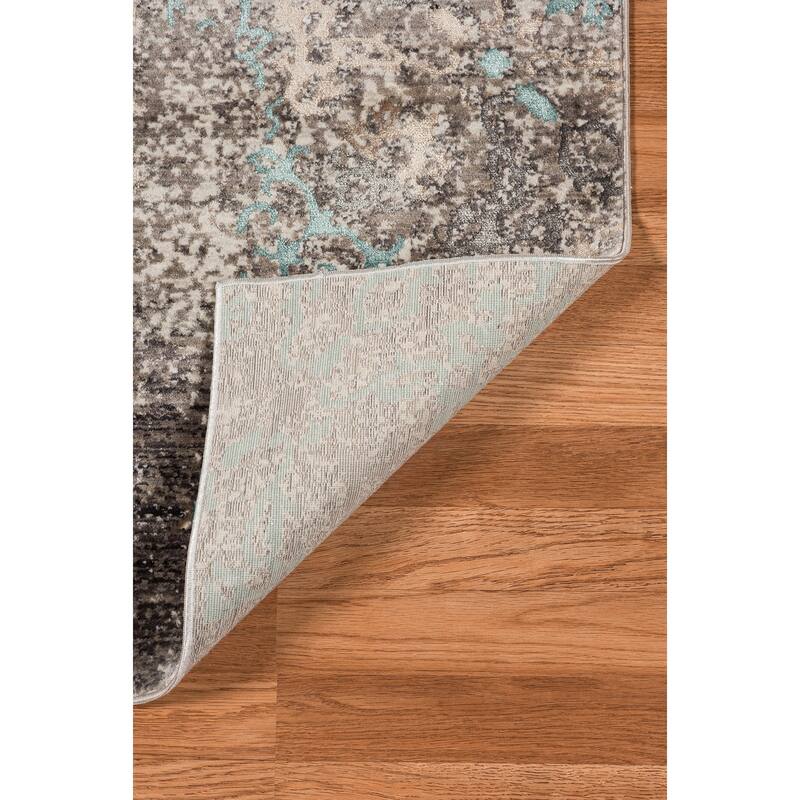 Savannah Sia Aqua Blue/Gray/Beige Polyester Area Rug