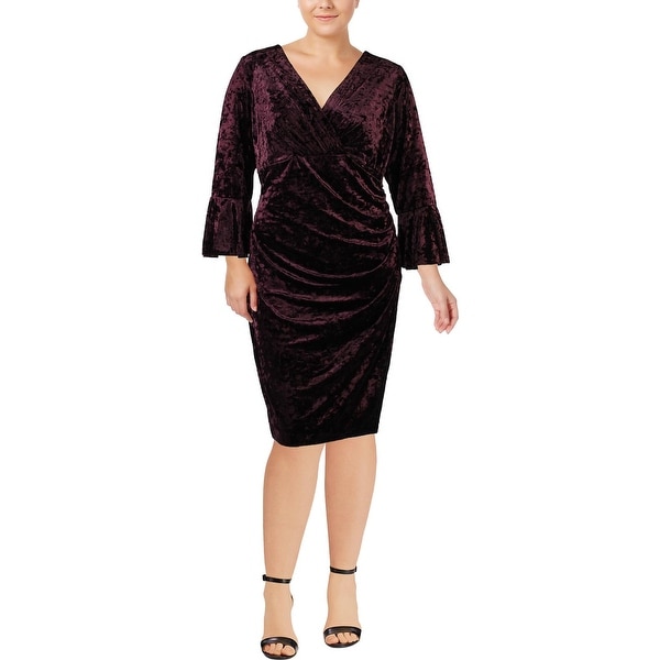 Lauren Ralph Lauren Womens Plus Elsietta Cocktail Dress Velvet Bell Sleeve
