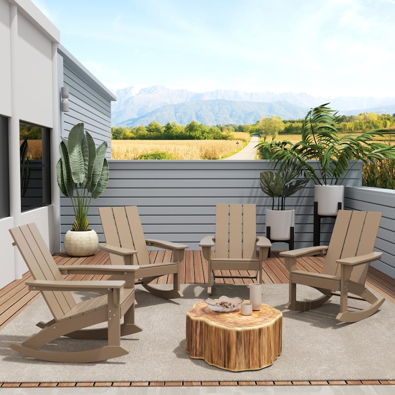 Shoreside Modern Eco-Friendly All Weather Poly Adirondack Rocking Chairs (Set of 4) - Weathered Wood