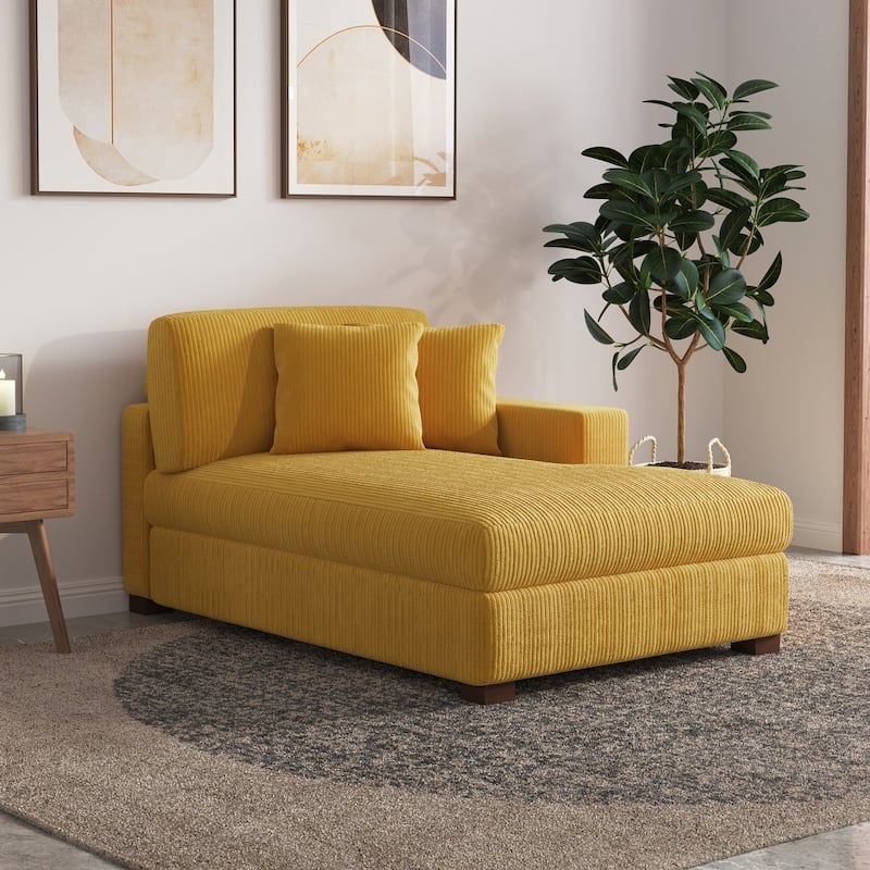 Upholstered Corduroy Chaise Lounge Chair With Pillow, Chaise Lounges For Interior - Right Facing - Orange