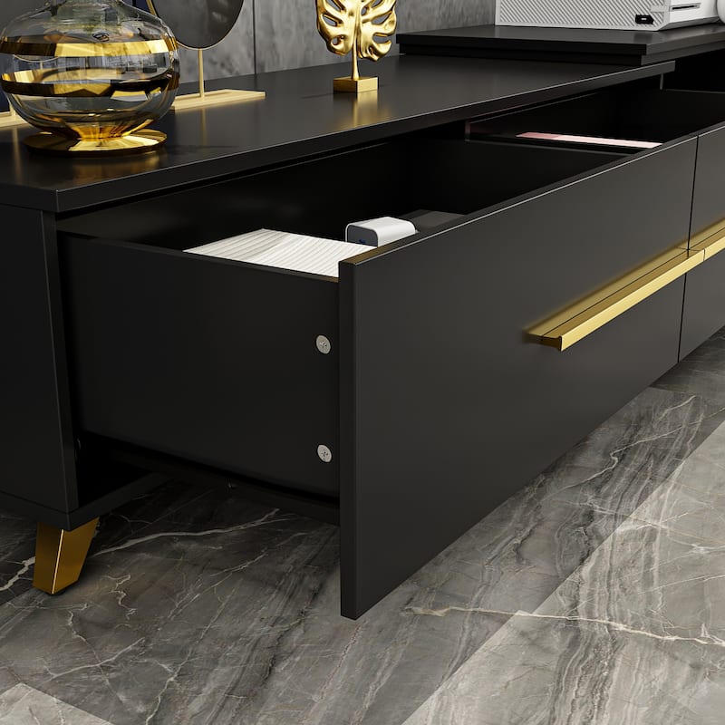 13.1"H Extendable Designs TV Stand with 4 Storage Drawer Black/White