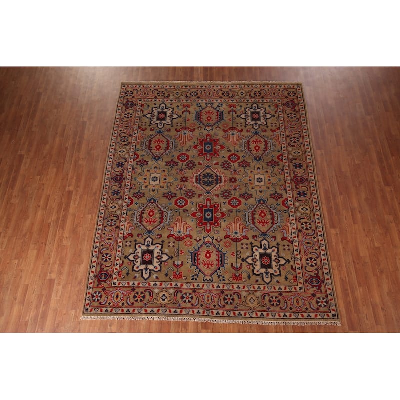All-Over Brown Oushak Oriental Area Rug Hand-Knotted Wool Carpet - 7'11"x 9'10"