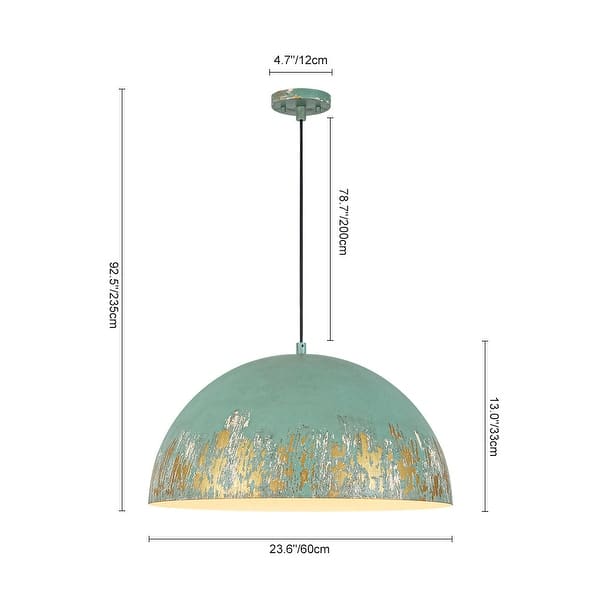 European Artisanal Antique Gold Patina Iron Oversized Dome Pendant