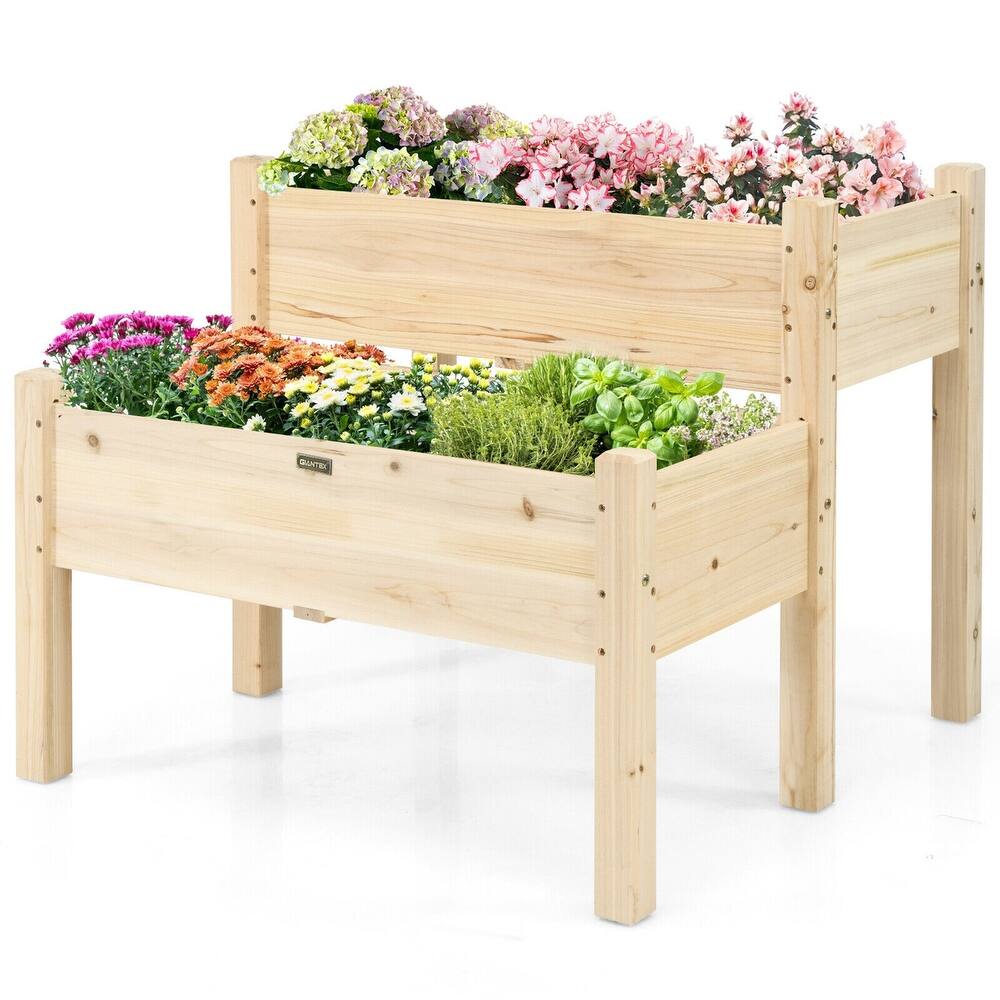 Costway 2 Tier Wooden Raised Garden Bed Elevated Planter Box w/Legs