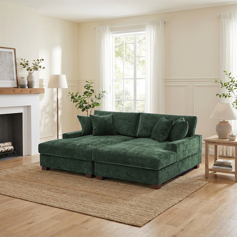 2 Set Chenille Upholstered Modular Sectional Sofa Chaise with Pillows