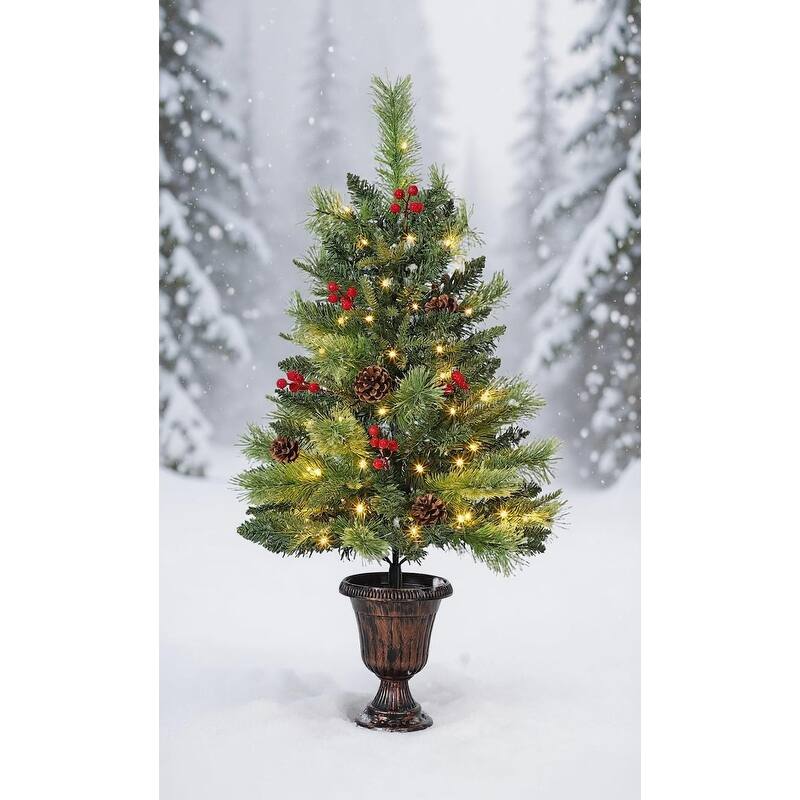 Tabletop Christmas Tree, with Pine Cone & Red Berry, 40 LED