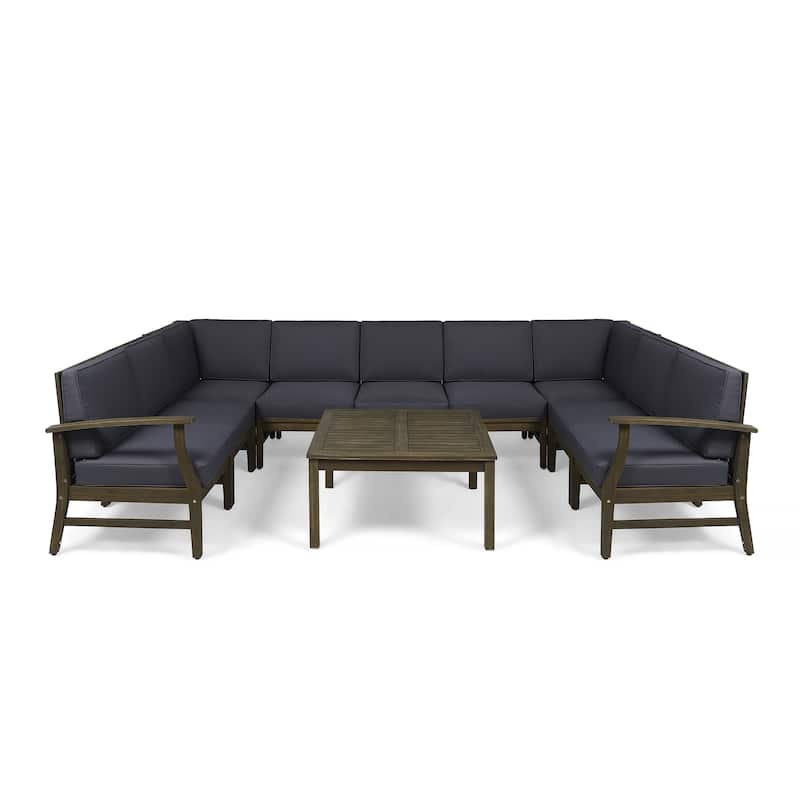 Perla 9-seater Acacia Wood Sectional Sofa Set by Christopher Knight Home