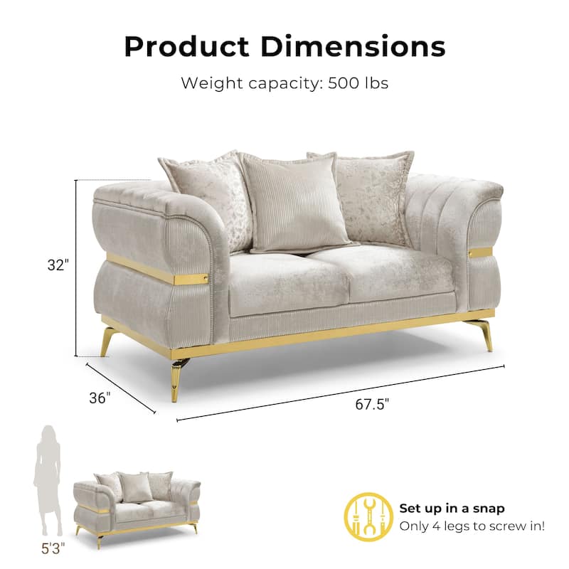 Furniture of America Sawer Glam Beige Upholstered Loveseat with Stainless Steel Frame