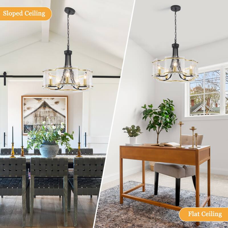 18.9inch Modern Simple Design 5 light Pendant With Flower Metal Frame And Water Ripple Glass Decorative Piece for Multiple Rooms