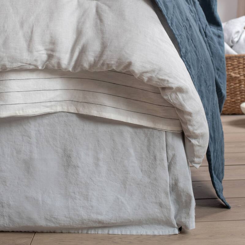 100% French Linen Bedskirt by BOKSER HOME - Queen - Pebble Heather