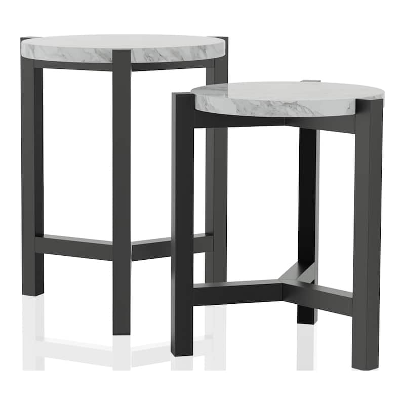 Bittar Transitional Brown Grey 20-inch Faux Marble Top Nesting Side Table by Furniture of America