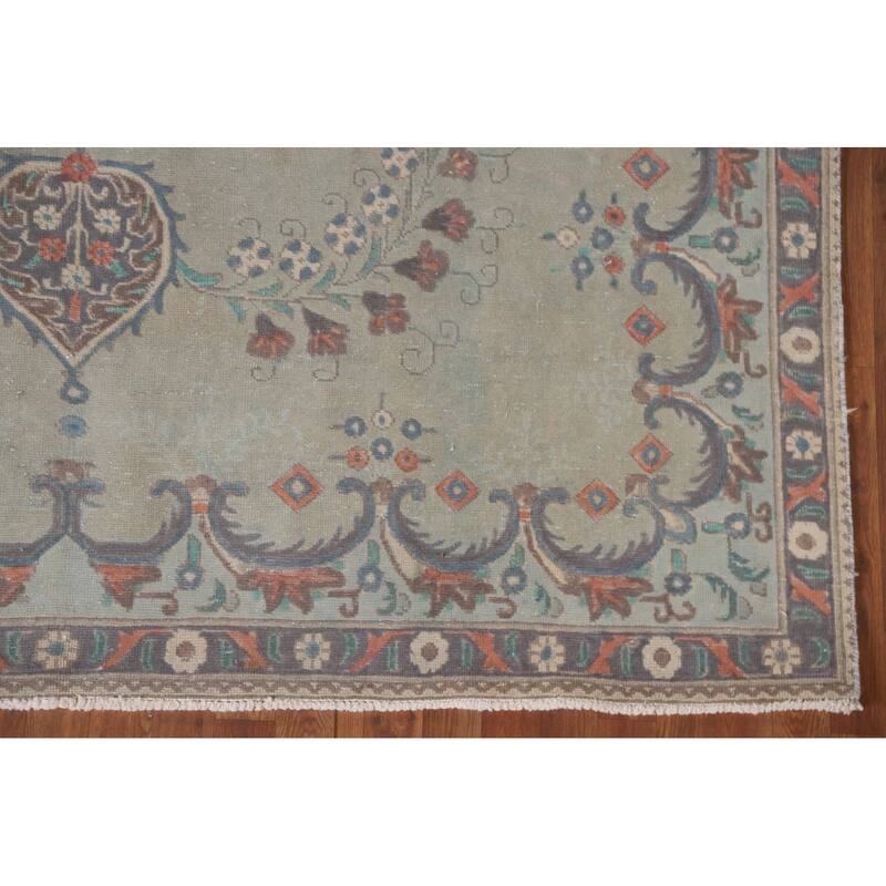 Hand Knotted Oriental 100% Wool Carpet Traditional Medallion Green Tabriz Area Rug - 10' 9'' X 7' 6''
