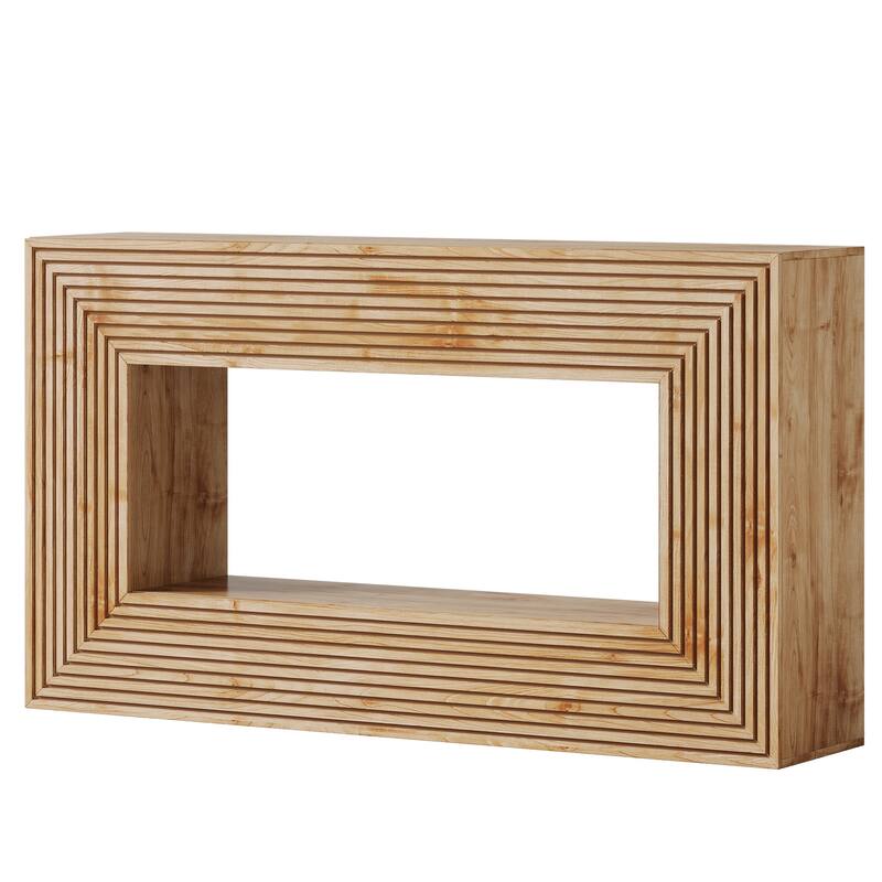 59" Wood Console Table, Farmhouse Fluted Entryway Table with Storage, Long Sofa Table Behind Couch
