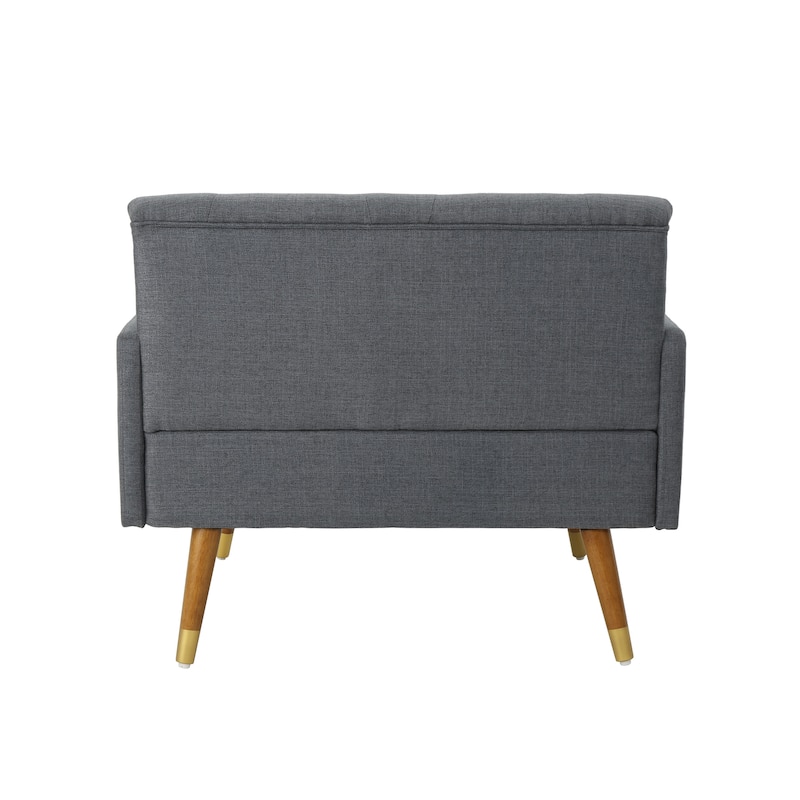Dark Grey Modern 38.25" Upholstered Button Tufted Club Chair with Bolster Pillows and Rubber Wood Legs