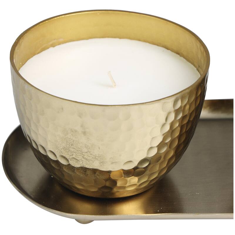 Metal Scented Hammered 10 oz 1 Wick Decorative Candle with White Wax - Set of 2 Gold, Silver, Copper - Roche River Decor