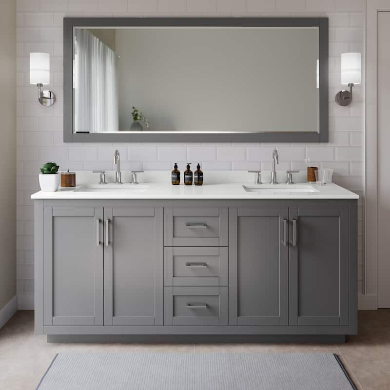 Wyndham Collection WCF292972D-QTZ-US3MXX Miranda 72" Free Standing - Dark Gray / White Quartz Top / Brushed Nickel