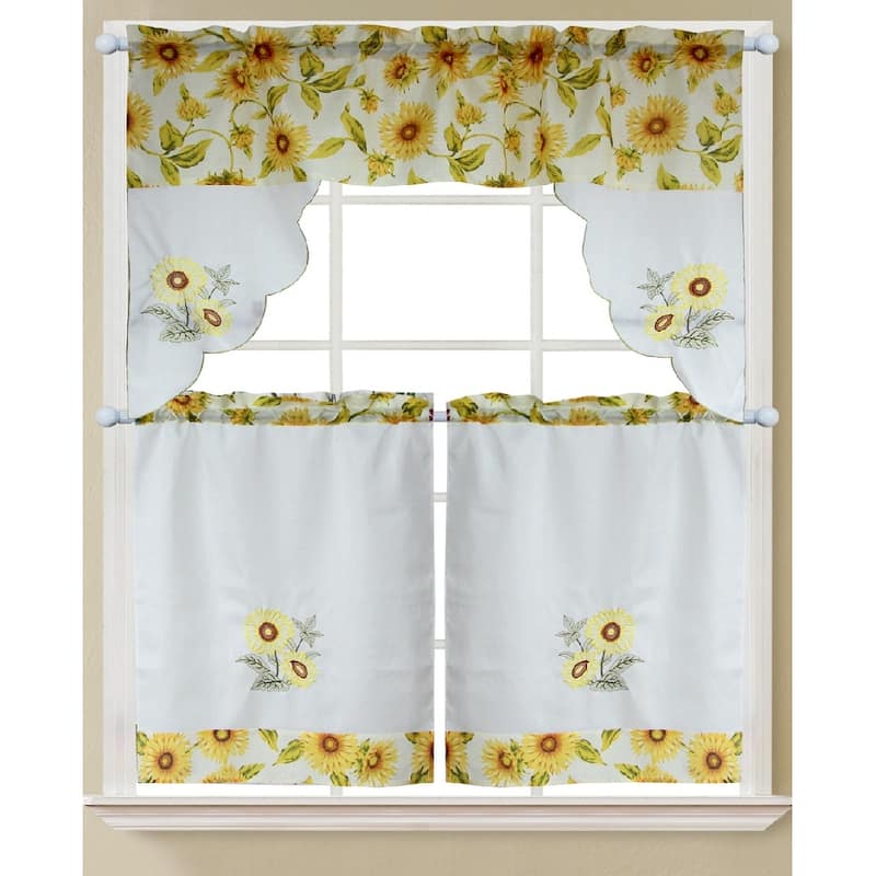 Lemon Fern Sunflower Tropical Tea Urban Kitchen Curtain Sets with Valance & Tiers - Sunflower