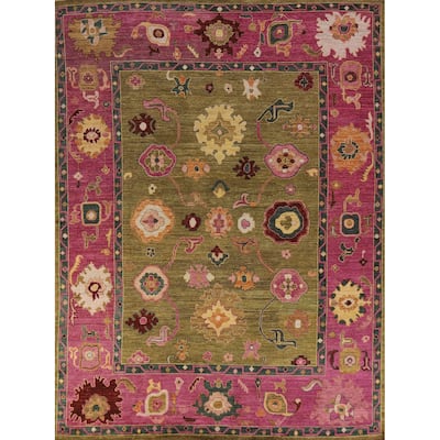 Hand Knotted Oriental 100% Wool Carpet Transitional All-Over Green Oushak Area Rug - 10' 2'' X 8' 3''