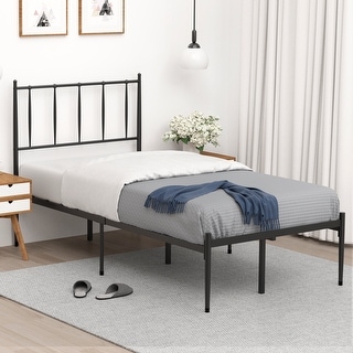 NEW PATTERN 4ft6 Metal Bed Frame Small Double Bed Solid Bedstead with 2 Headboard New Black, NEW 4FT6 