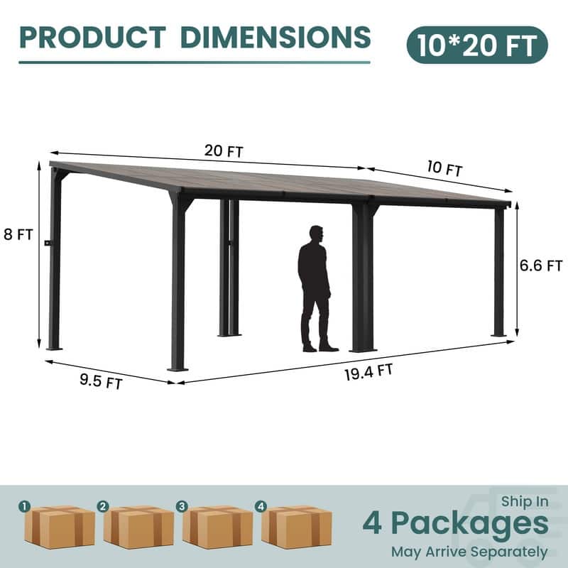 Hardtop Outdoor Gazebo Pergola Aluminum Framed with Sloping Pitched Roof for Garden, Patio, Backyard