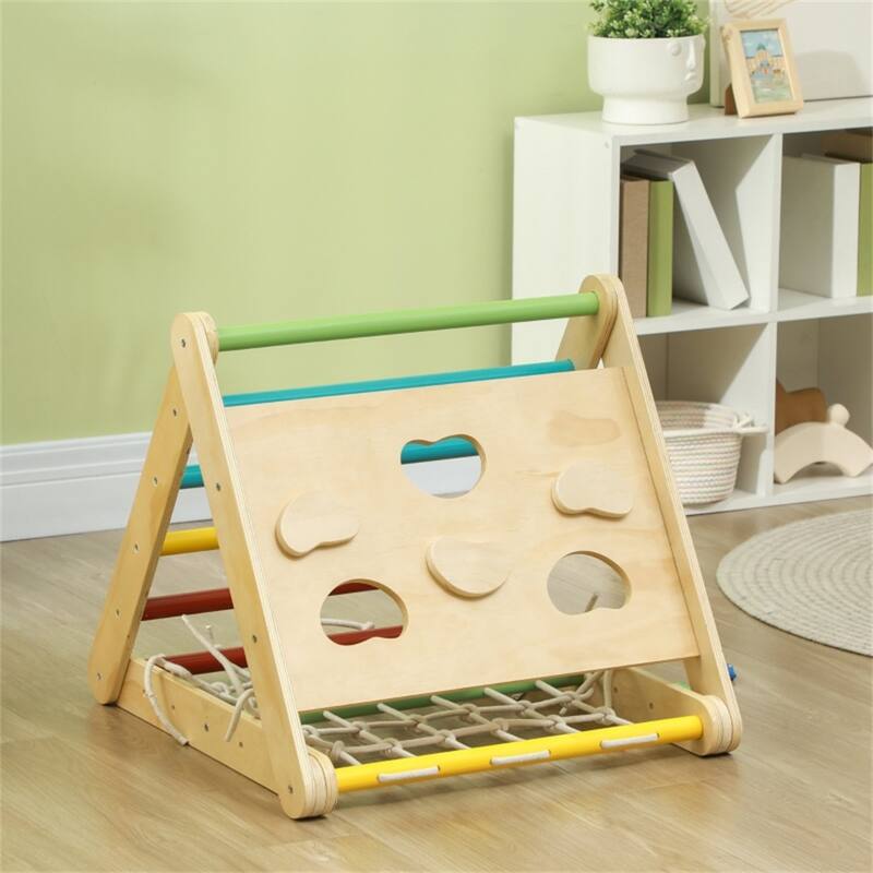 5-in-1 Kids Climber Set with Slide Triangle Climber Sandbags Indoor Play for Toddlers 18-48 Months Multicolored Pinewood