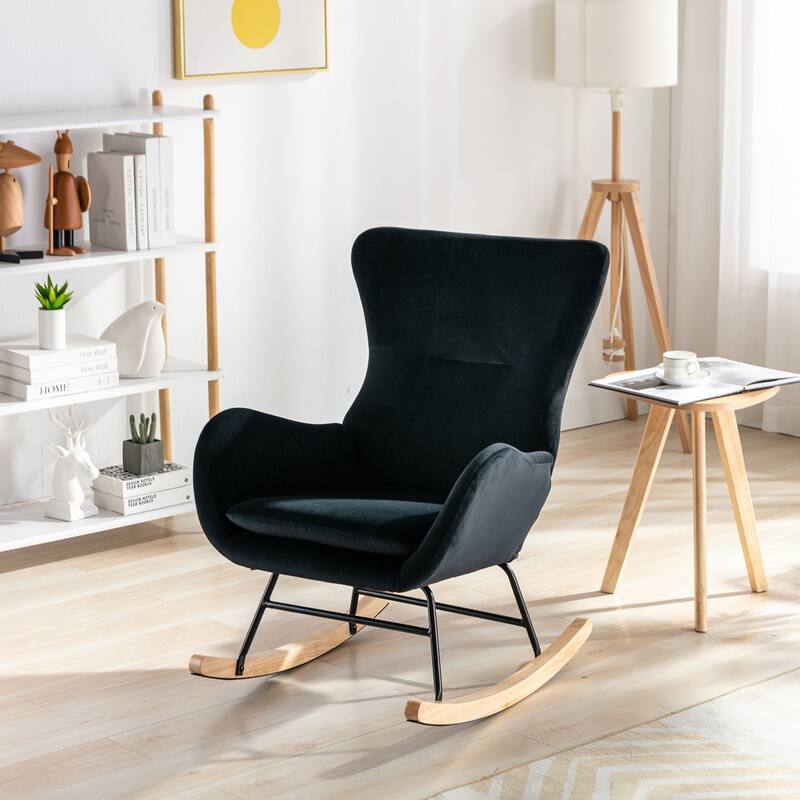 Velvet Fabric Padded Seat Rocking Chair